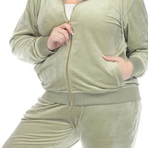 OEM vêtements de sport pour femmes velours survêtement 2 pièces ensemble plaine femmes survêtement ensembles 100% polyester velours survêtement - Product Image 5