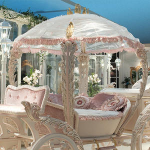 Sprookjesachtige Stijl Kinderkamermeubilair Met Luifel Luxe Prinses Rijtuigbed Voor Kinderen Roze Fluwelen Bekleding - Product Image 3