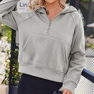 Sweats à capuche coupe-vent à demi-fermeture éclair pour femmes fabriqués en usine Vente en ligne Meilleure qualité Sweats à capuche en coton pour femmes à demi-fermeture éclair - Product Image 2