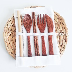 Top pick ustensiles de camping de haute qualité ensemble de couverts de noix de coco avec pochette ustensile de coco pour les aventures de voyage - Product Image 1