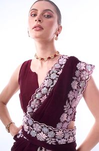 Saree Georgette suave con lentejuelas e hilos, trabajo de bordado para mujer, ropa de fiesta, Sari disponible en cantidad al por mayor - Product Image 3