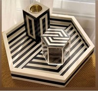 Ensemble de plateaux de table en bois d'acacia luxueux avec pots en acrylique, style floral/géométrique zen asiatique, écologique, fait main, élégant, pour Ramadan et Aïd