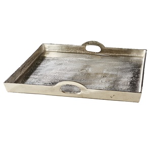 Nouveau plateau décoratif en aluminium avec poignée de forme ovale pour décoration de table industrielle de mariage ou de fête - Product Image 1