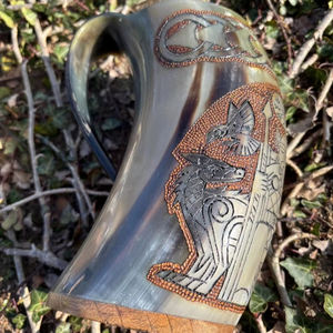 Jarra de cerveza Medieval auténtica de 24oz, taza de cuerno vikingo genuino, taza pulida de Jarl de Navidad clásica/Stein - Product Image 1