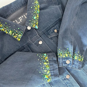 Chaqueta con diamantes de imitación America Street Wear Chaqueta vaquera con adornos de cuentas personalizadas a la moda Chaqueta vaquera - Product Image 5
