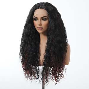DWY Bold and Beautiful <b>Short</b> Curly <b>Wig</b> for Black Women Black and Red with Transparent Lace Fiber Synthetic 24-30 Inches - Product Image 6