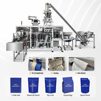Automatische horizontale poederverpakkingsmachine voor voorgevormde plastic ritssluitzakken, inclusief etiketteerapparaat voor de voedingsindustrie