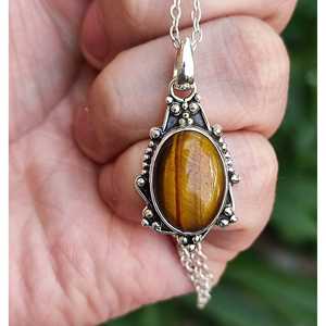 Handmade Boho Silver Necklace with Natural Tiger's Eye Pearl Sterling Silver <b>Locket</b> Pendant Chain Unique Gift for Her - Product Image 2