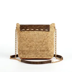 Bolso de Paja Hecho a Mano Ana Bohemian con Correa de Cadena, Color Beige Marrón, para Todas las Temporadas, 60g - Product Image 4