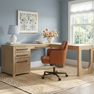 Modern Wood Finish <b>L</b>-<b>Shaped</b> Executive <b>Desk</b> Height Adjustable Power Ready for <b>Office</b> and Home Study - Product Image 2