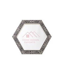 Espejo Hexagonal para Colgar en la Pared, Tallado a Mano con Incrustaciones de Hueso, Arte Hecho a Mano, Decoración de Pared para el Hogar - Product Image 1