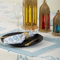 Couverture de table à fleurs bleu ciel pour banquets hôtel nappe imprimée indienne style bohème lit bébé brodé vente en gros