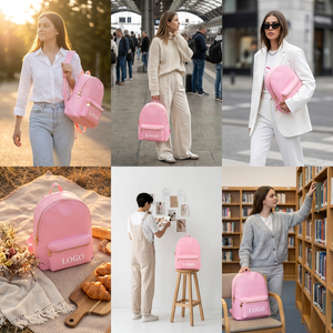 Sac à dos rose minimaliste avec logo personnalisé, fermeture éclair dorée, sac d'école esthétique, sac à dos imperméable en nylon pour ordinateur portable, grande capacité, pour elle - Product Image 3