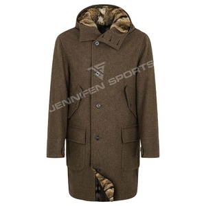 Abrigo Largo con Capucha para Hombre, Estilo Caza, 100% Lana con Forro de Piel, Chaqueta para Exteriores con Múltiples Bolsillos, Venta al Por Mayor - Product Image 1