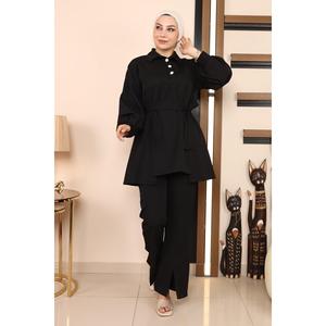 Ensemble décontracté 2 pièces pour femme MSW19129-1 Noir – Haut long et short à ourlet fendu longueur midi – Tailles XS à XL - Product Image 4