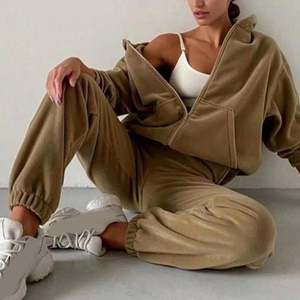 Online Women Crop Tracksuit Jogger Set 2025 Womens Clothing Custom Embroidery Logo Two Pieces Full Zip up Crop <b>Hoodie</b> Set - Product Image 2