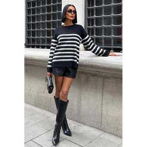 Pull en tricot décontracté à rayures contrastées 1371 - Product Image 4