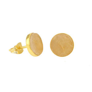 Nouveauté : Boucles d'oreilles clous délicates en argent plaqué or 18 carats avec pierre précieuse en quartz rutilé doré de 9 mm, fabrication artisanale, ses boucles d'oreilles clous fines - Product Image 4