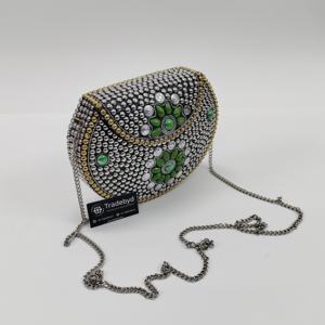 Handmade High Vintage Metal <b>Clutch</b> for Women Mid Century Fashion Quality Handheld Evening <b>Bag</b> Wedding Bridal Shower <b>Pearl</b> Chains - Product Image 2