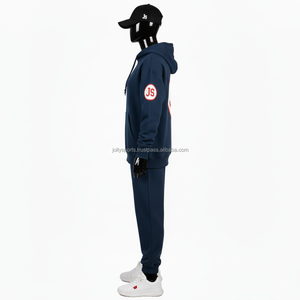 Chándal de lana Premium para mujer 320 GSM tela de poliéster de algodón suave azul marino logotipo personalizado bordado chándales de talla grande - Product Image 3