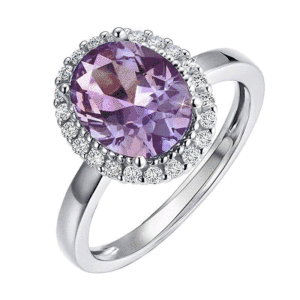 Anillo de Compromiso Jeulia de Plata de Ley con Halo Ovalado de Alejandrita - Product Image 1
