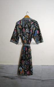 Bata Kimono de algodón con estampado de bloques para mujer, tela suave ligera hecha a mano para cubrir la playa de verano o ropa de salón informal - Product Image 2