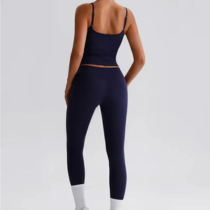 Women's Eco-Friendly Gym Fitness Suit Breathable Solid Top Short Bottom Yoga Set Custom Logo Hot Washed Technique Workout - Product Image 1