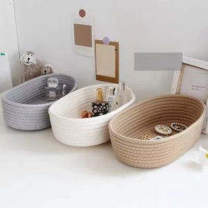 Panier tissé en corde de coton de qualité supérieure avec conception à double couleur panier de rangement pour jouets pour enfants avec poignée en corde à vendre - Product Image 4