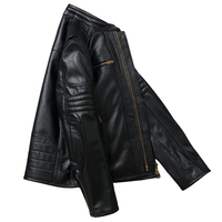 Veste en cuir avec ceinture à la taille, poignets ajustables, plusieurs poches, col montant, tissu en toile, cuir de vache
