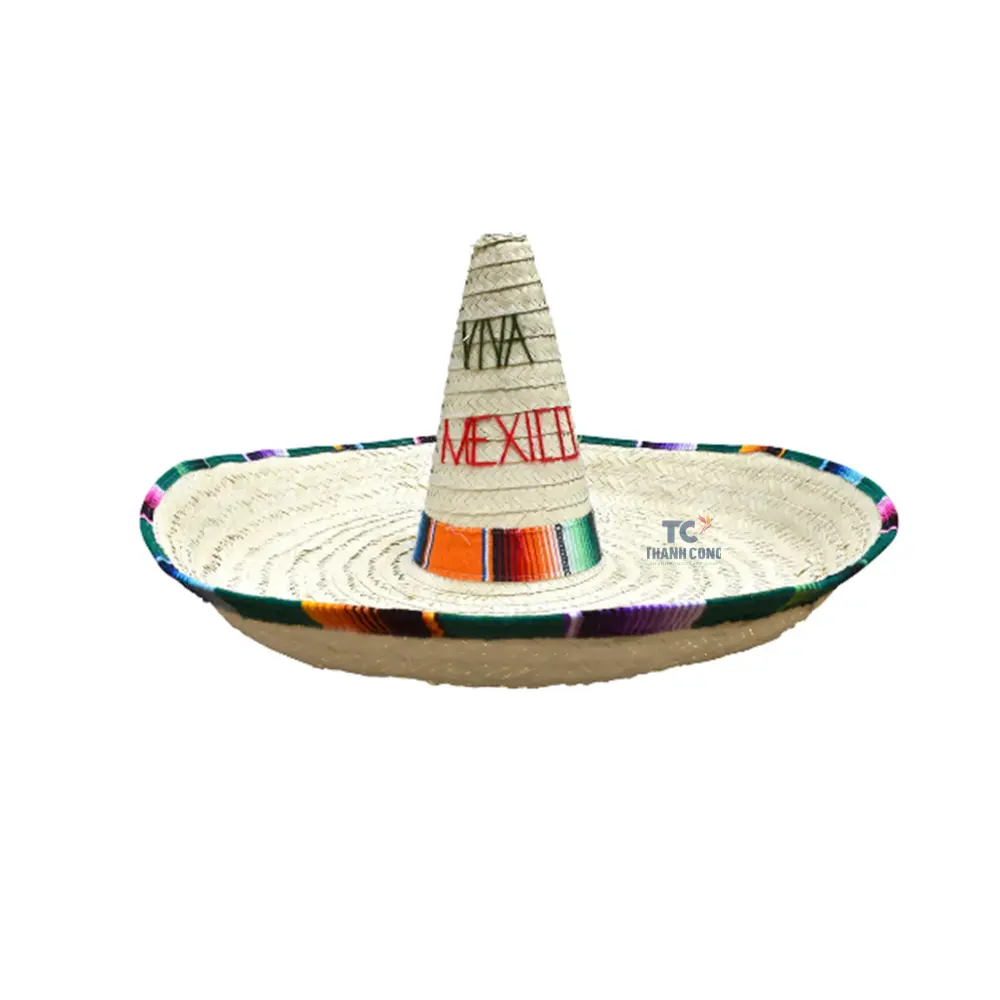 Wholesales Unique Sombrero Hat With Serape Trim Straw Hat for Cinco de Mayo Mexican Serape Costume