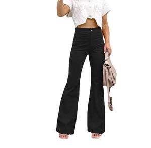 Hot Selling Fashion Ladies Fitness Slim <b>Corduroy</b> Pant High Waist Plain <b>Trousers</b> Casual <b>Flare</b> Pant for Women breathable pants - Product Image 1
