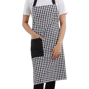100% Cotton <b>Yarn</b>-Dyed Sleeveless Kitchen Bib Apron Black Checked <b>Linen</b> Custom Logo Home Restaurant Use Wholesale MOQ - Product Image 1