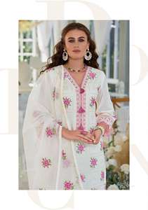 Conjunto de algodón puro de diseñador con fondo elegante hecho a mano y Dupatta naranja para bodas y festividades ocasiones especiales - Product Image 2