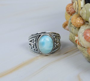Larimar bleu naturel ovale bague de forme brillante bague de pierres précieuses bague en argent sterling 925 bijoux en argent faits à la main en gros pour elle - Product Image 1