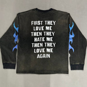 เสื้อยืดคอกลมผ้าฝ้ายเฮฟวี่เวทเสื้อยืดแขนยาววินเทจพิมพ์ลายออกแบบได้ตามต้องการ - Product Image 1