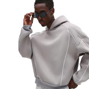 OEM Custom Mens Oversized Contrast Pipping <b>Hoodie</b> Custom Logo Blank Reverse Stitch Pullover Ribbed Cuff Hoodies Men - Product Image 3