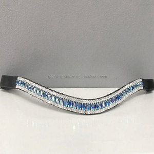 Superbe saphir AB cristaux 3 rangées Mega Bling fait à la main en cuir véritable cheval sourcil bande dans toutes les tailles et couleurs personnalisées - Product Image 5