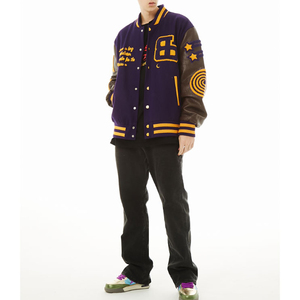 Veste universitaire de baseball avec manches entièrement en cuir, broderie chenille personnalisée pour hommes, veste décontractée tissée d'hiver - Product Image 5