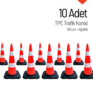 ชุดกรวยจราจร TPE 10 ชิ้น ขนาด 90 ซม. วัสดุ PC สะท้อนแสงสองชั้น พร้อมเทปสะท้อนแสง ใช้เป็นแผงกั้นจราจรเพื่อความปลอดภัย - Product Image 2