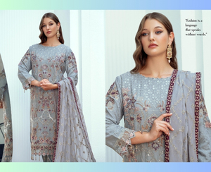 Collection SSUMAIRA MEHRiMA BINT-E-NOOR 3 pièces pakistanais indien Salwar Kameez en cuir véritable fantaisie en mousseline de soie brodé cousu - Product Image 3