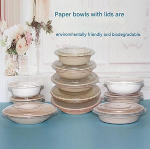 220มล. 350มล. 450มล. 500มล. 680มล. 750มล. 850มล. 1000มล. ชามทรงกลมสีขาวทำจากเยื่อชานอ้อยพร้อมฝาปิด - Product Image 1