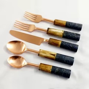 Belle qualité plaqué argent avec marbre ombre résine poignée ensemble de vaisselle couverts en acier inoxydable - Product Image 2