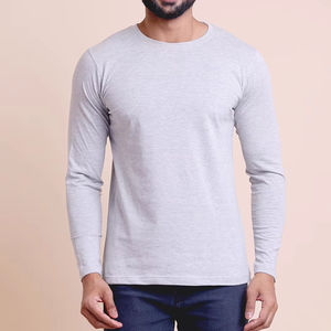 เสื้อเชิ้ตแขนยาวสำหรับผู้ชายแบบลำลองมีโลโก้ตามสั่งเสื้อยืดแขนยาวแบบสีเทา - Product Image 1