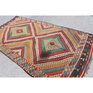 Tapis turc vintage, tapis Kilim 5,2x10,3 pieds, tapis camouflage rouge et bleu - Product Image 4