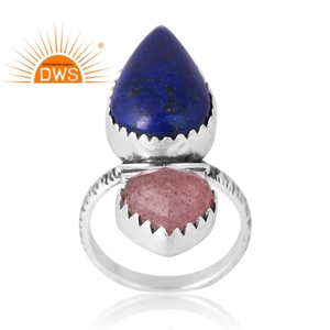 New Stylish Design 925 Silver Natural Lapis & Strawberry <b>Quartz</b> Gemstone <b>Ring</b> For Women Custom Jewelry Manufacturer - Product Image 1