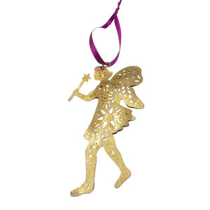 Décoration murale en fer suspendue de taille moyenne, ange doré avec paillettes, pour la maison et la décoration de Noël, vente en gros en vrac - Product Image 2