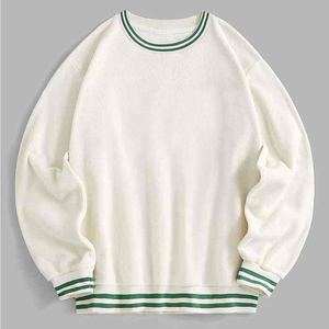 Nouvelle mode de sweat à col rond pour hommes personnalisé 100% coton rayé garniture brodée polaire éponge - Product Image 1