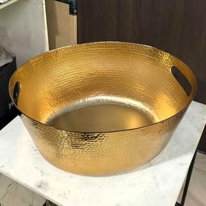 Tazón de aluminio martillado de lujo Acabado dorado Técnica pulida Estilo rural Durable Decorativo Funcional para vino de fiesta - Product Image 2