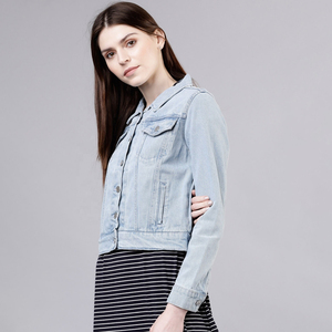 Veste en jean courte légère pour femme avec boutons et ceinture, 100% coton, haut court décontracté - Product Image 4