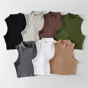 Comprar venta al por mayor personalizable verano Casual Slim Fit sin mangas Crop Tops señoras chaleco cuello alto acanalado mujeres camiseta sin mangas - Product Image 1